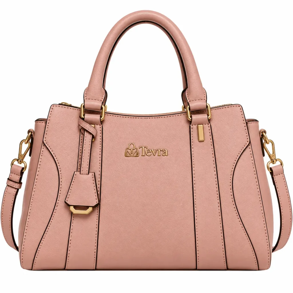 tevra pink leather structured satchel handbag with straps