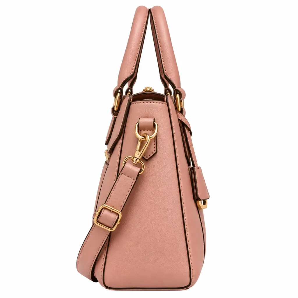 tevra pink leather structured satchel handbag with straps2